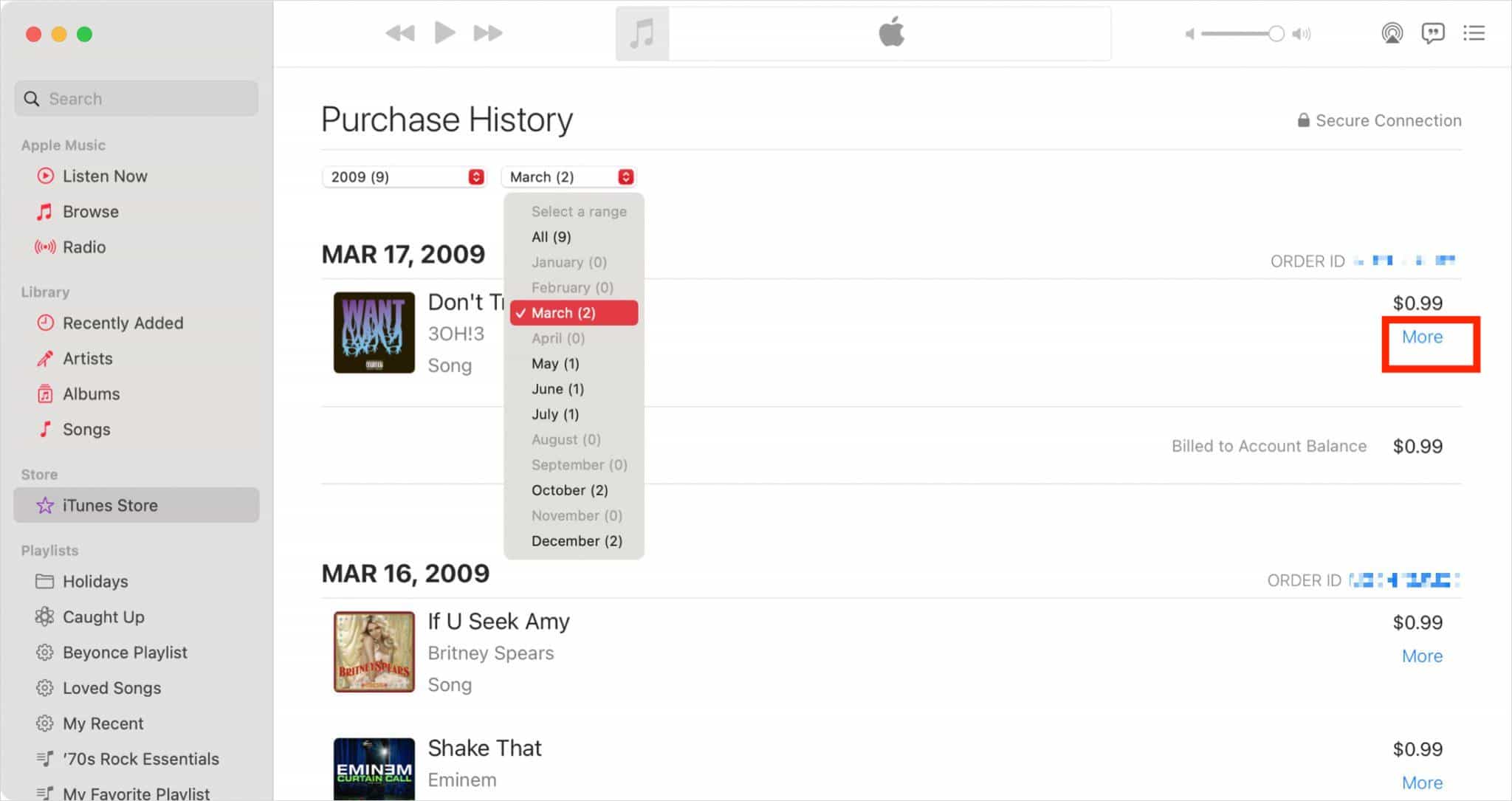 iTunes の払い戻しを受ける