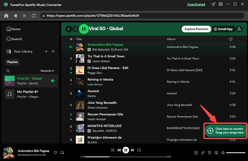 Selecting Spotify Songs to Convert After Signed Up