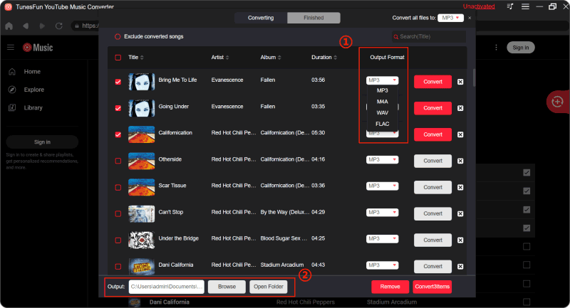 Choose Songs To Convert And Choose Output Setting