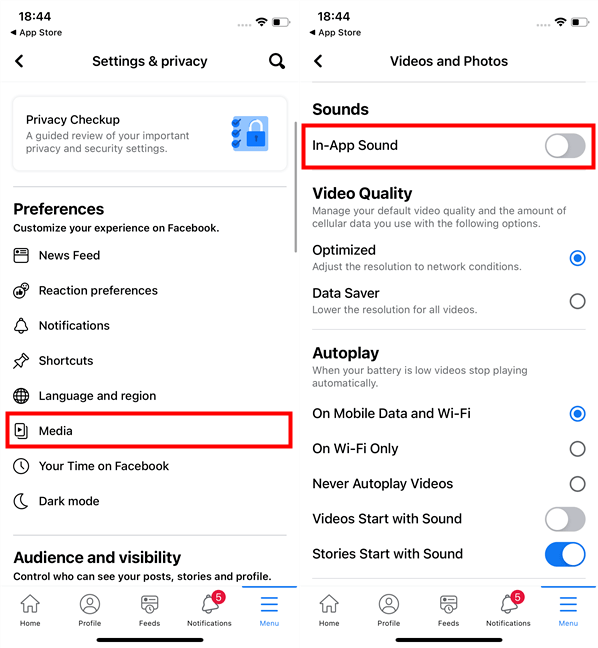 Désactivation de la lecture automatique de Facebook
