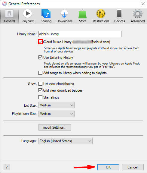 Enable iCloud Music Library