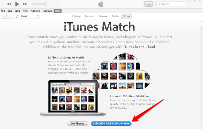 Subscribe to iTunes Match On Windows