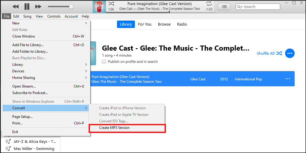iTunes Create MP3 version