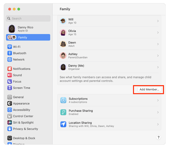 Invite Family Member Using Mac