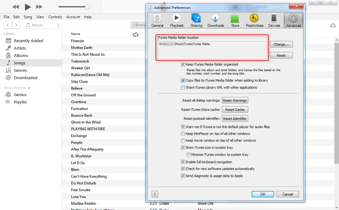 Locate iTunes Library Folder