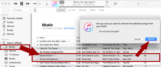 Rimuovi la musica dal tuo iPhone tramite l'app iTunes