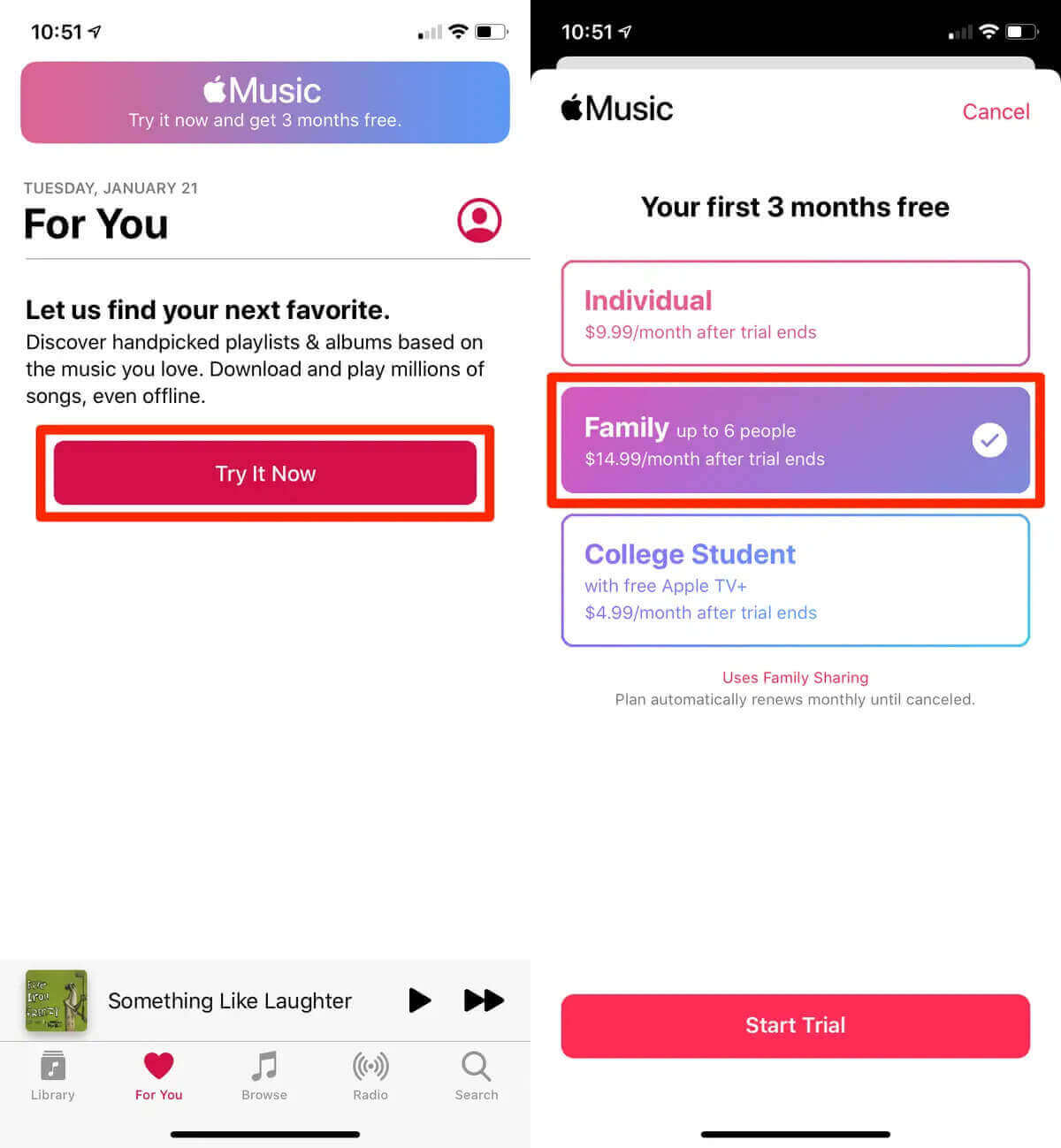 注册 Apple Music 家庭计划