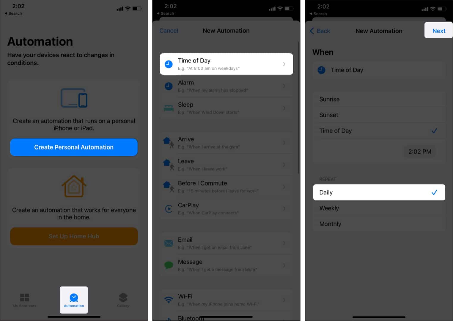Create Personal Automation