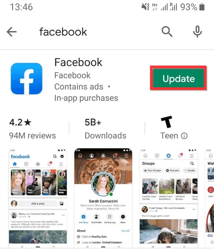 Mettre à jour les applications Facebook