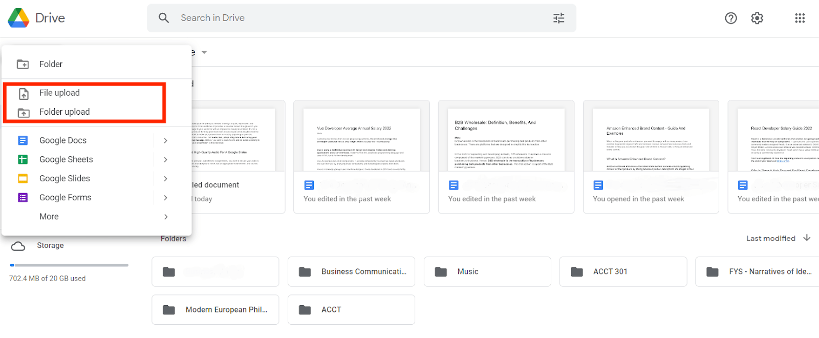 قم بتحميل الصوت على Google Drive