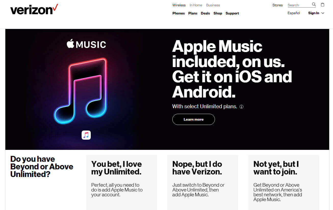 通過 Verizon 獲得免費 Apple Music