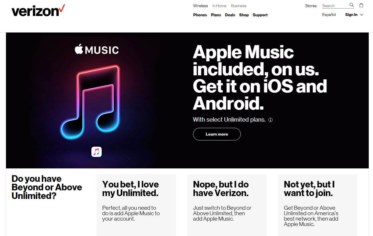 Получение бесплатной Apple Music с Verizon