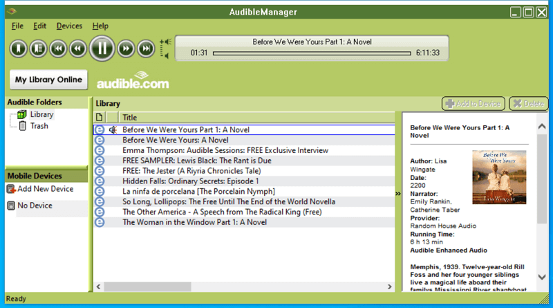 Audible Manager Playing Audiobook