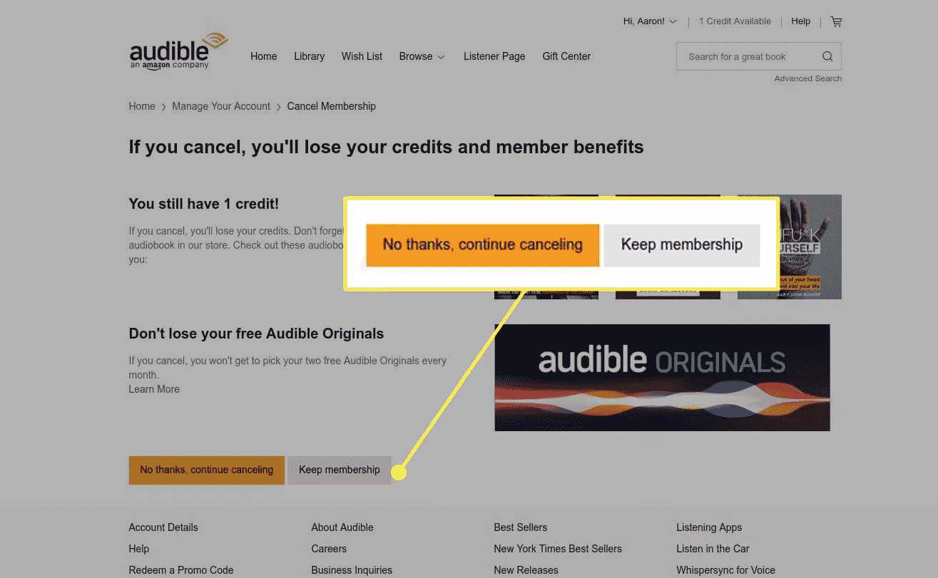 Continue Canceling Audible