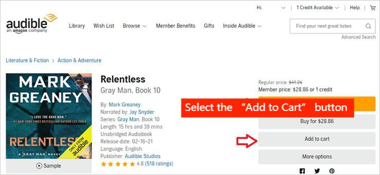 PCでAudible Booksをカートに入れる