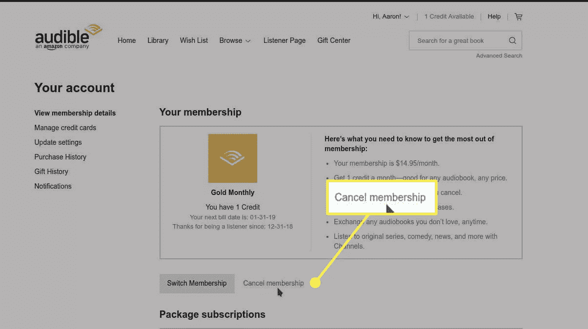 Choose Cancel Audible
