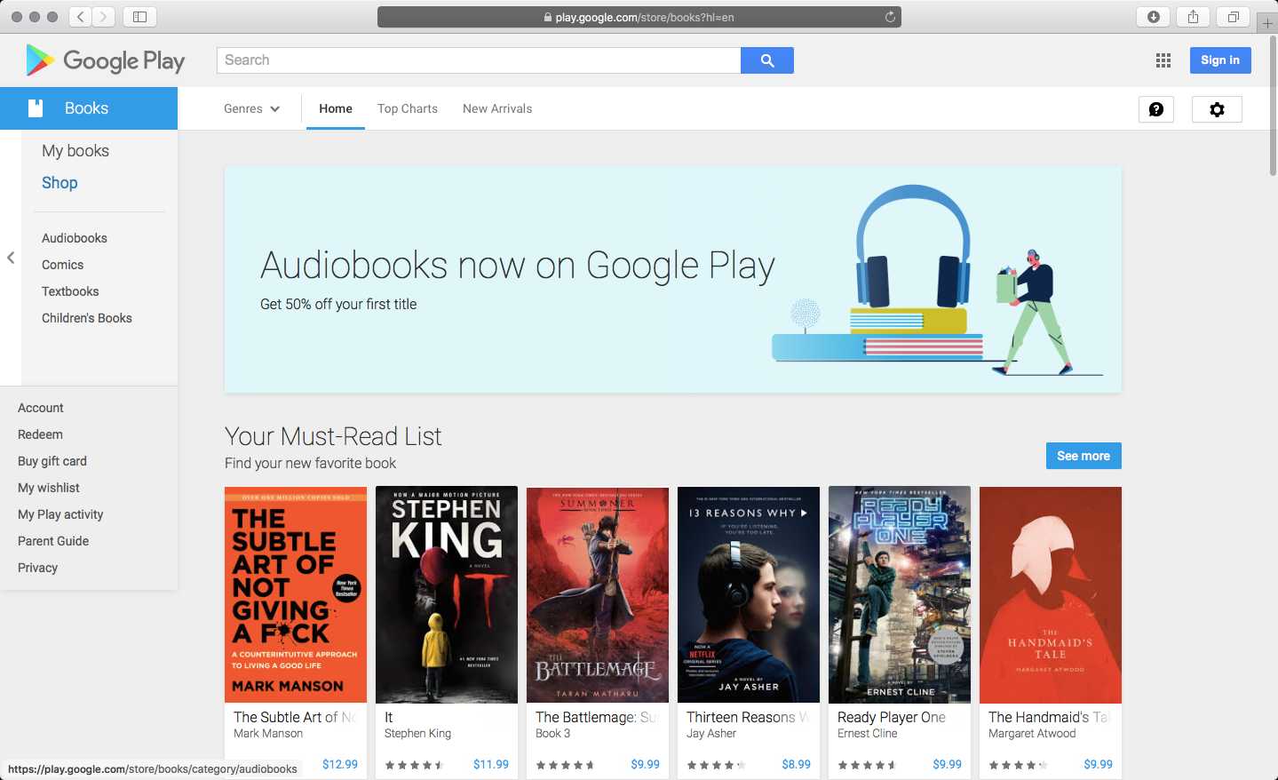 Google Play Store Audiobooks