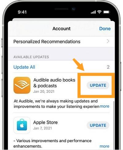Aktualisieren Sie die Audible-App auf dem iPhone