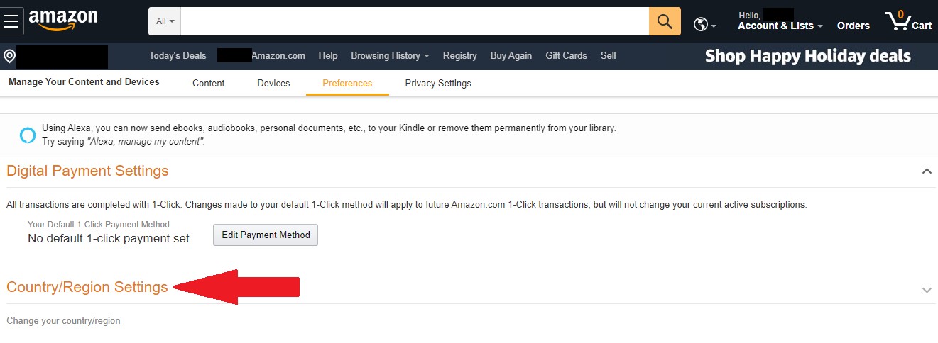 Change the Country in Amazon To Fix Alexa Spotify app support unavailable
