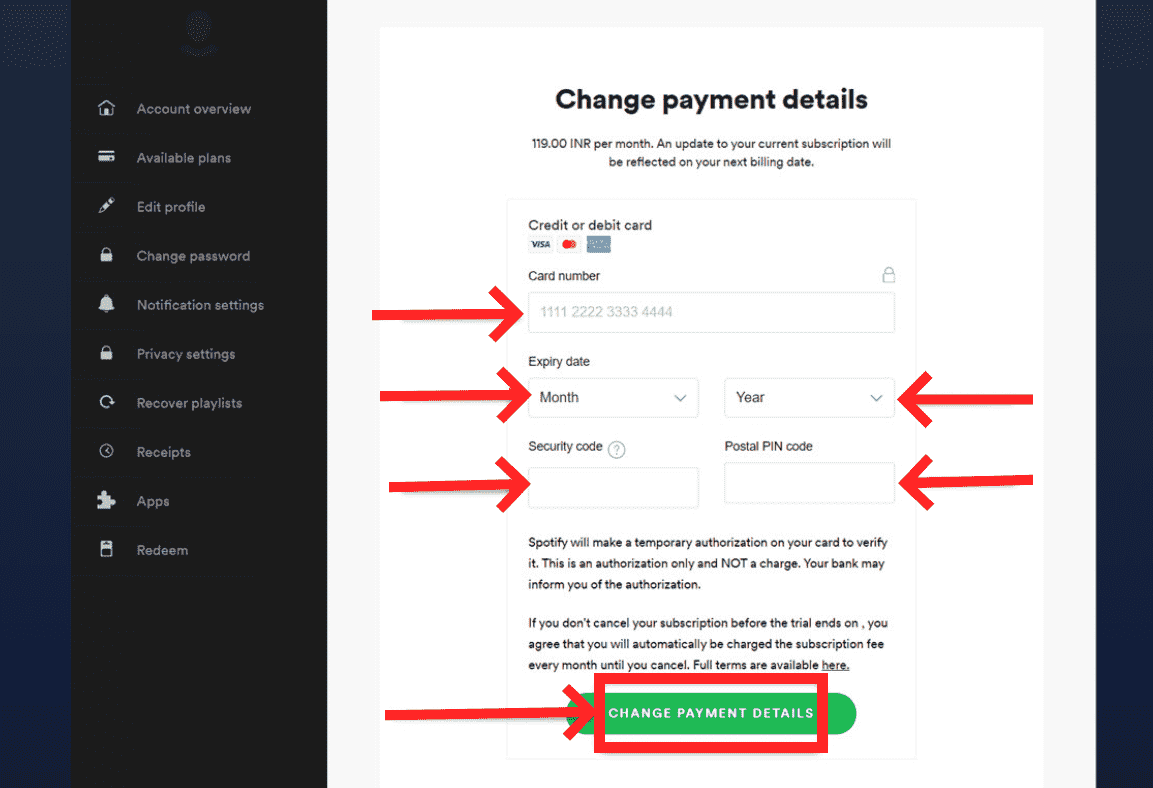 Change Spotify Payment Method