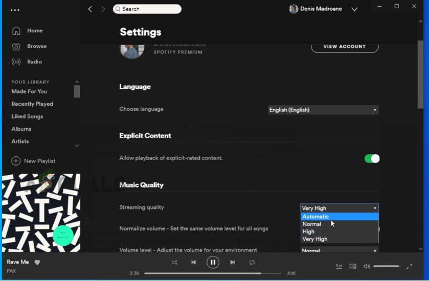 Change The Quality of Music On Desktop