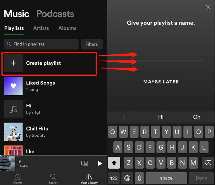 Aを作成 Spotify モバイルでのプレイリスト