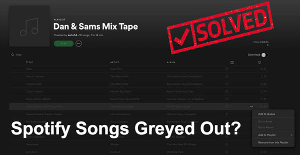 Songs on Spotify Greyed Out