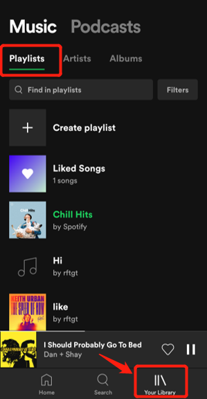 انتقل إلى المكتبة في Spotify