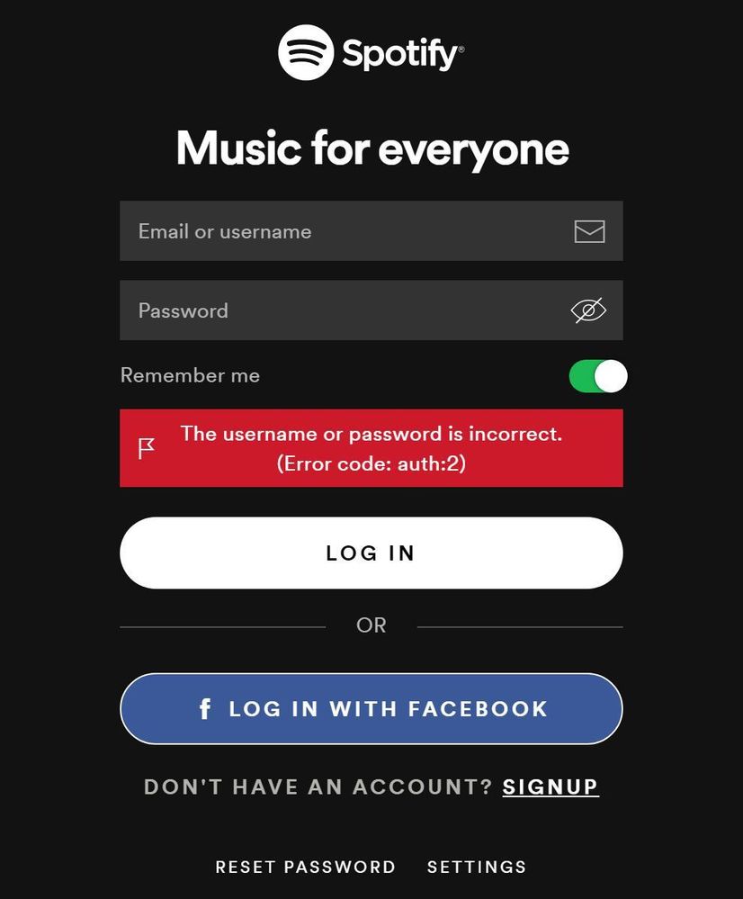 Login Spotify Error
