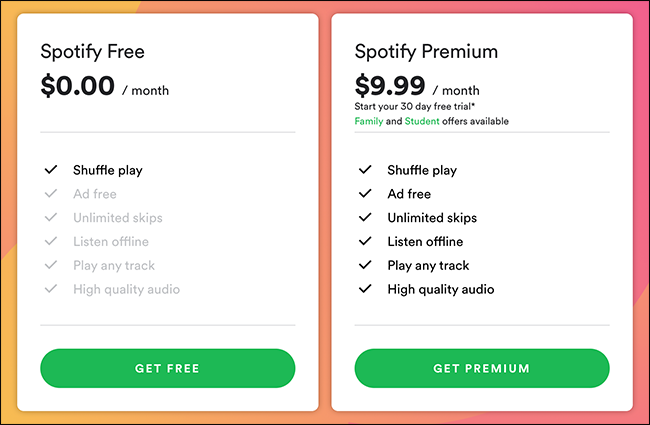 Spotify 무료 및 Spotify 프리미엄