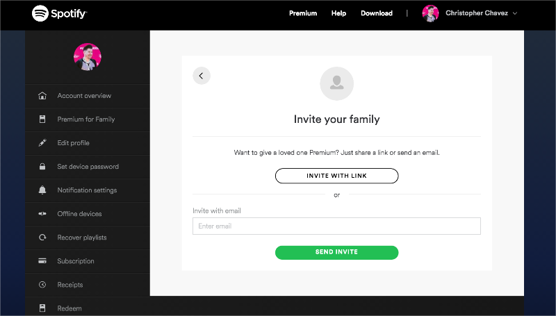 添加帐户到 Spotify 家庭