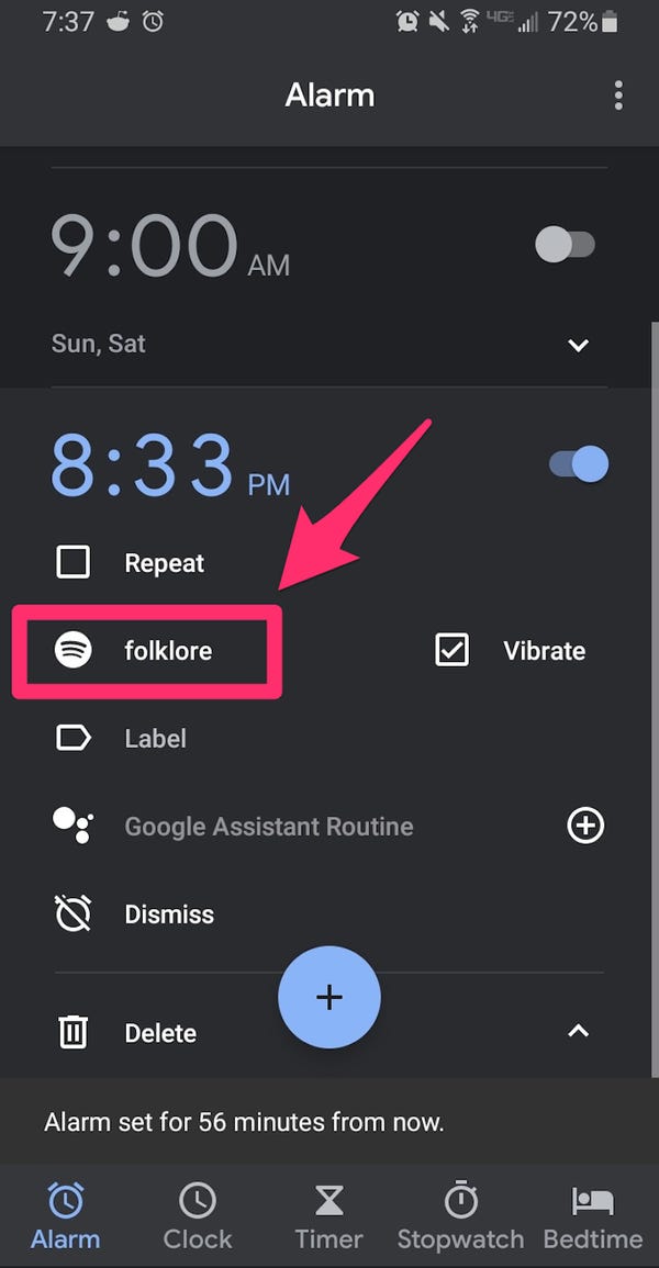 Set Spotify como alarma