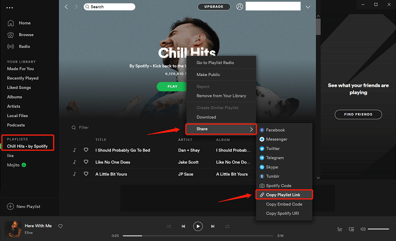 Partager un Spotify Liste de lecture sur le bureau