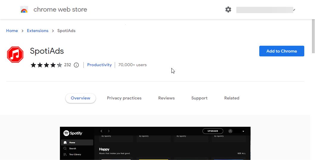 最棒的 Spotify 广告拦截器 Spotiads Chrome 扩展