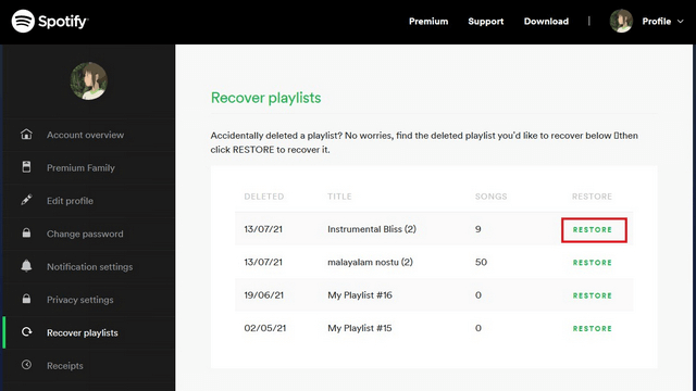 Spotify Recover Playlists