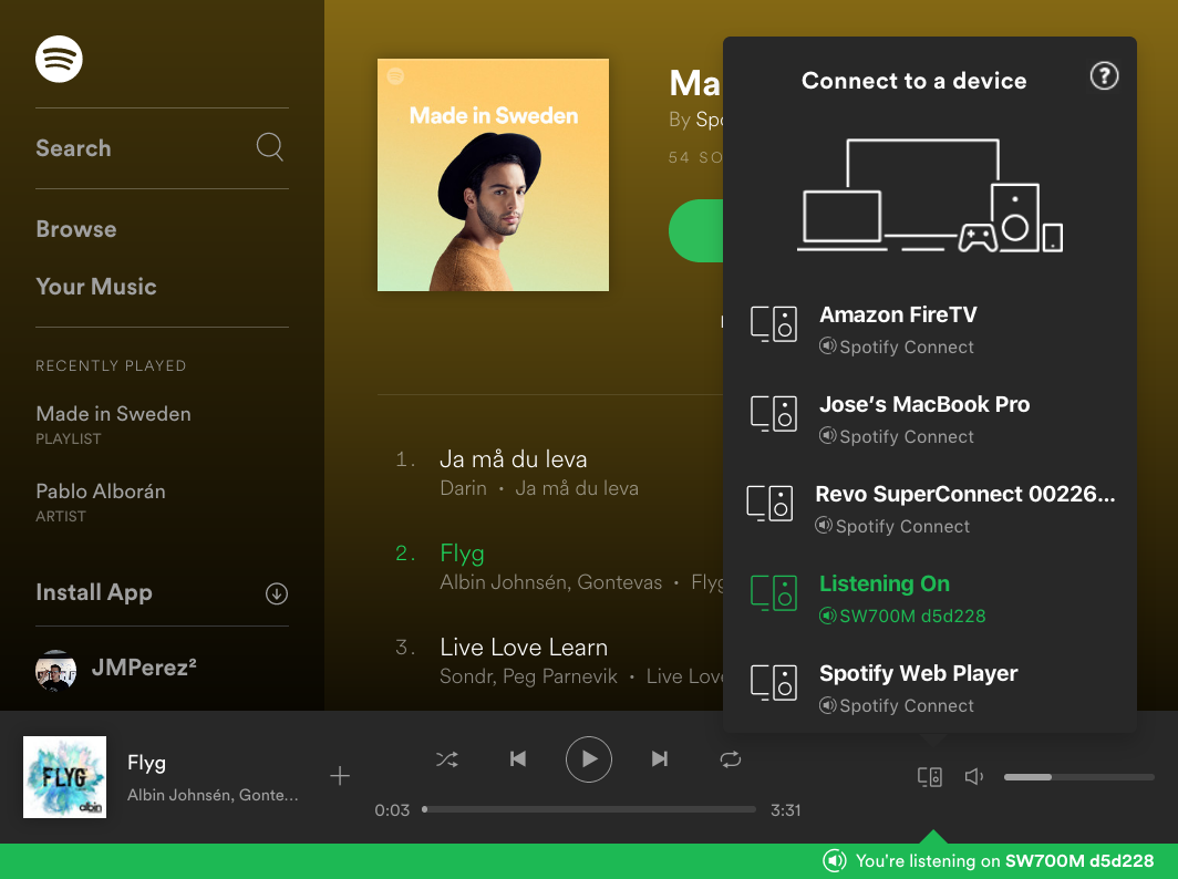 흐름 Spotify 데스크톱에서 Chromecast로 음악