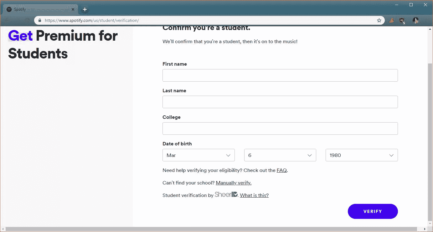 Spotify Student Verify