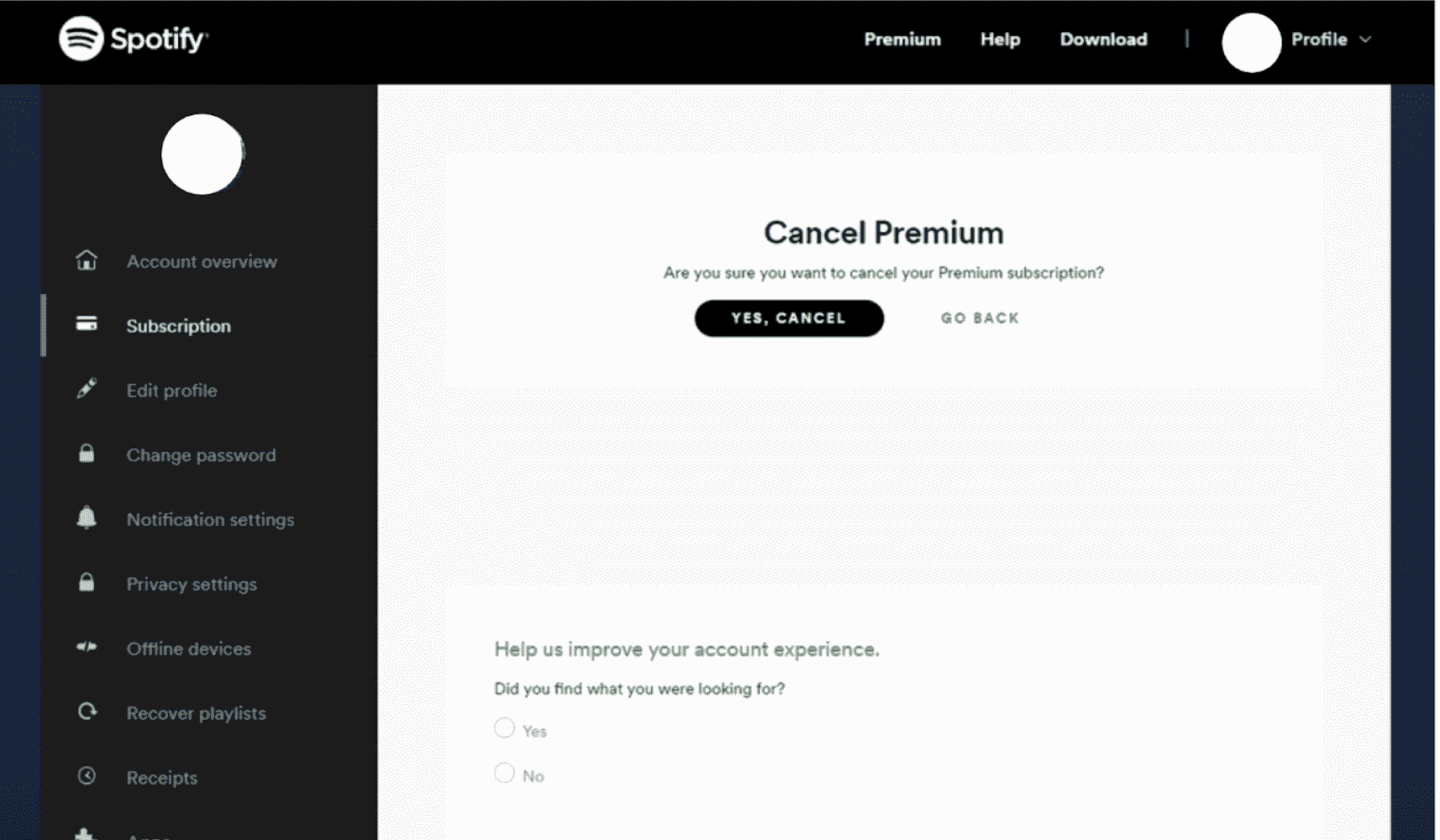 Spotify Premium Confirm Cancel