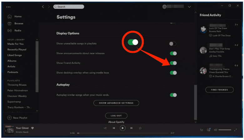 umożliwiać Spotify Aktywność znajomego