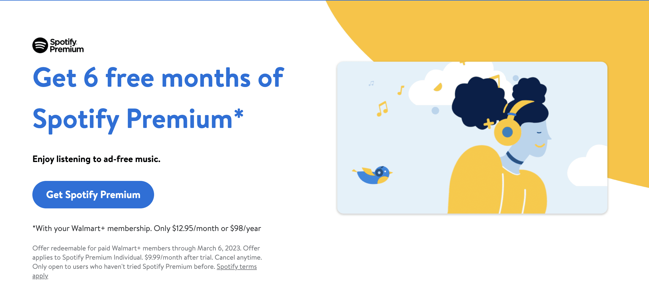 Бесплатно Spotify Пробное предложение через Walmart