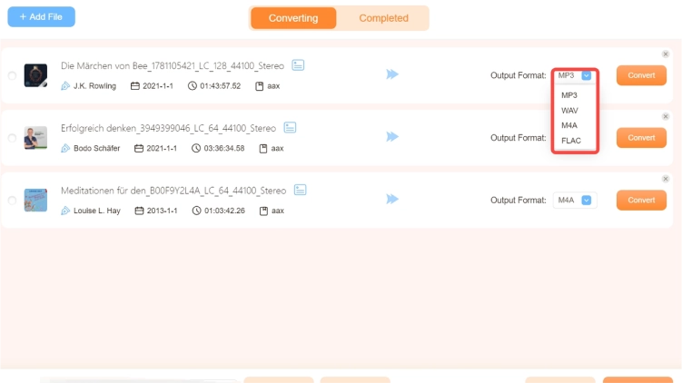 Comment sélectionner le format de sortie des livres audio