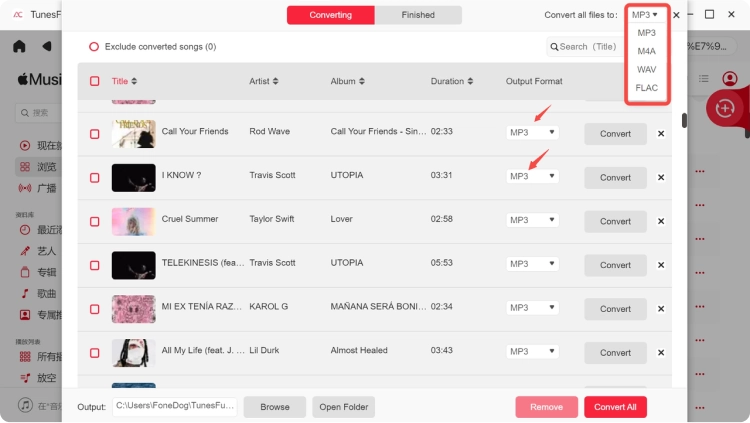 Comment sélectionner le format de sortie des pistes Apple Music