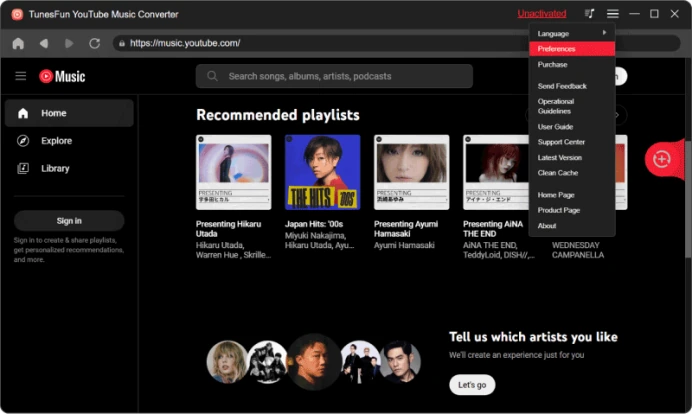 Come personalizzare le preferenze di TunesFun Convertitore di musica su YouTube